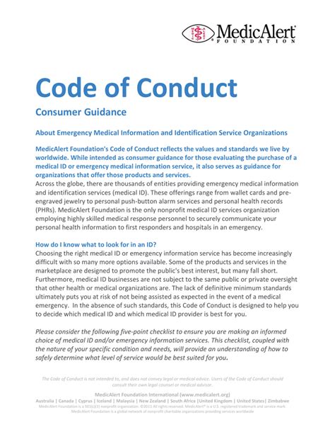 code  conduct medicalert south africa