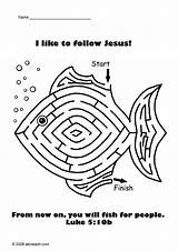 Jesus Fish Coloring Disciples Pages Calls His Fishermen Bible Maze Activity Kids Activities Calling Men Fishers Sheet School Sunday Apostles sketch template