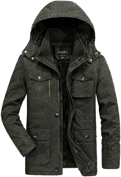 men winter warm fur collar hooded thick jacket padded coat parka faux