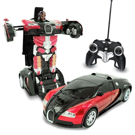 kids rc toy car transforming robot remote control  button transformation realistic engine