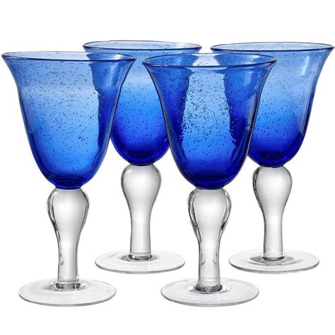 Iris Set Of 4 Glass Goblets Wine Glass Set Cobalt Blue Wine Glasses