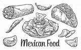 Nachos Burrito Nourriture Mexicaine Textuel Piment Placé Traditionnelle Tomate Ingredientes Mexicano sketch template