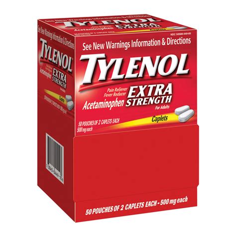 Tylenol Extra Strength 500mg 50 Packets Of 2 Pkg