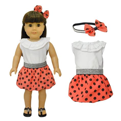 Doll Clothes Red Polka Dots Dress With Head Band Set