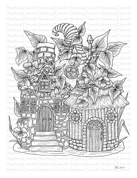 faerie houses ii set   printable coloring pages   etsy witch