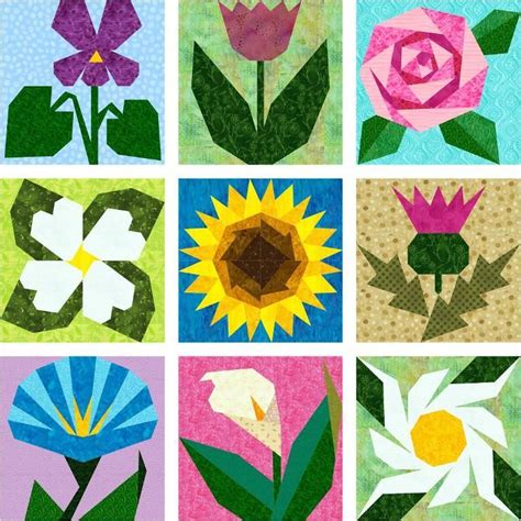 gaeas garden  paper pieced flowers bluprint flower quilt