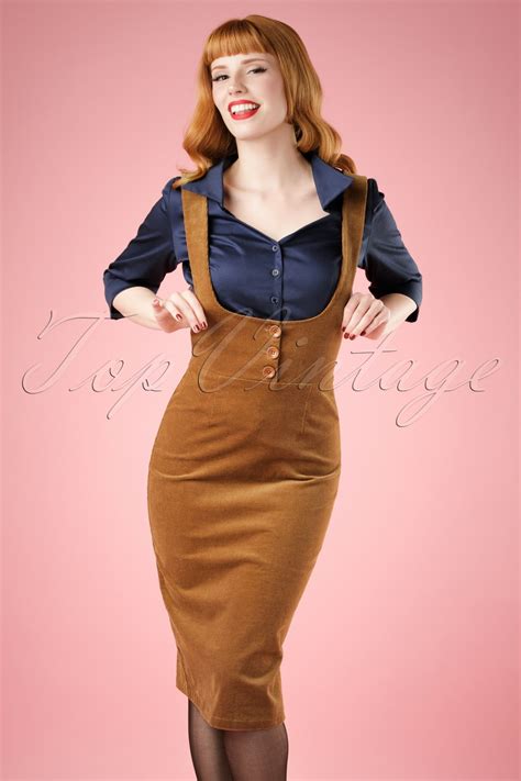 70s natalia corduroy high waist pencil skirt in cognac