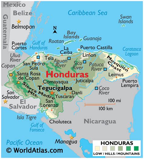 large color map  honduras central american countries cities large