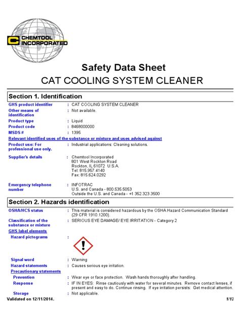 cat cooling system cleaner  toxicity occupational safety  health