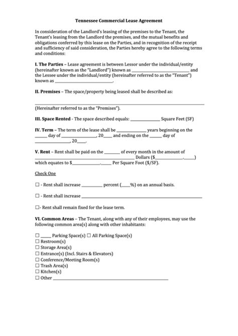 fillable tennessee commercial lease agreement template printable