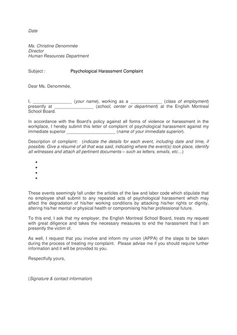 sample harrasement complaint letter   write  harrasement