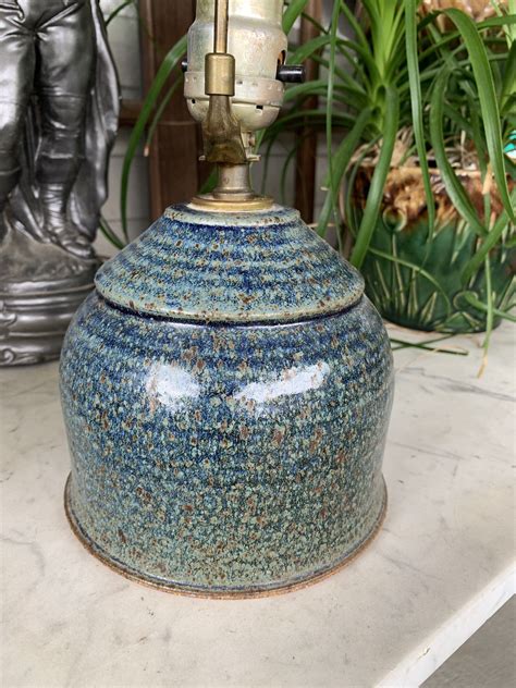 vintage table lamp light handcrafted pottery ceramic speckled etsy