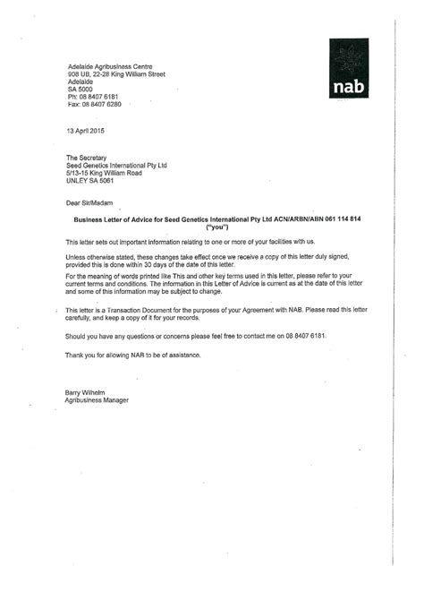 application  overdraft facility letter