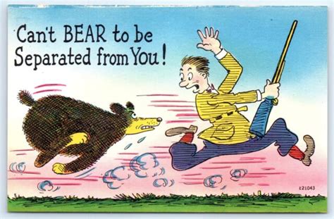 postcard humor  bear   separated   bear chasing man vtg linen  ebay