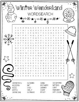 winter word search  art  basic teachers pay teachers