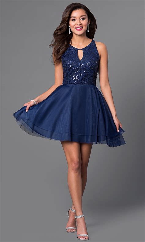Navy Blue Short A Line Homecoming Dresses Promgirl