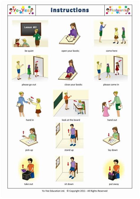 classroom instruction  commands flashcards  kids
