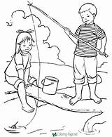 Coloring Pages Fishing Summer Kids Boy Printable Girl Sheets Fish Activities Clipart Sheet Print Catch Holiday Summertime Help Drawings Fun sketch template