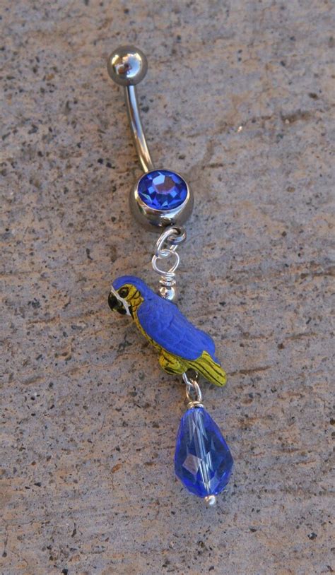items similar  fired ceramic blue parrot bird  crystals designer belly button ring bright
