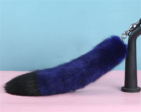 Blue Black Tug Tail Plug And Ear Set Faux Fur Fox Tail Butt Etsy Free