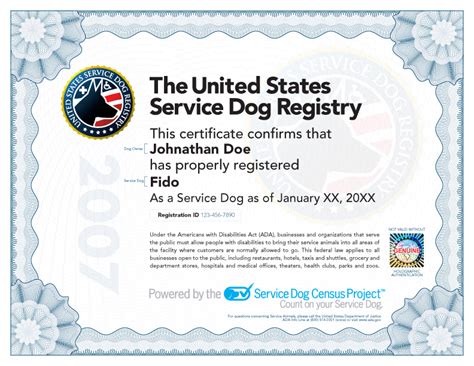 fillable downloadable  printable service dog certificate