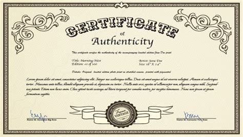 certificate  authenticity templates  ai indesign ms word