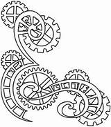 Steampunk Gears Drawing Cogs Gear Embroidery Designs Corner Drawings Patterns Clockwork Coloring Compass Stencil Pages Tattoo Pattern Punk Paper Steam sketch template