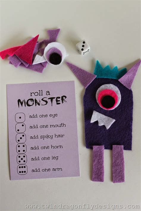 roll  monster game   printable dragonfly designs