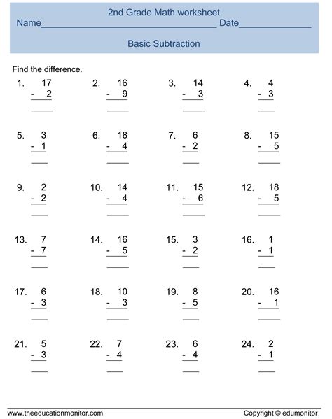 grade subtraction math worksheets edumonitor mastering math