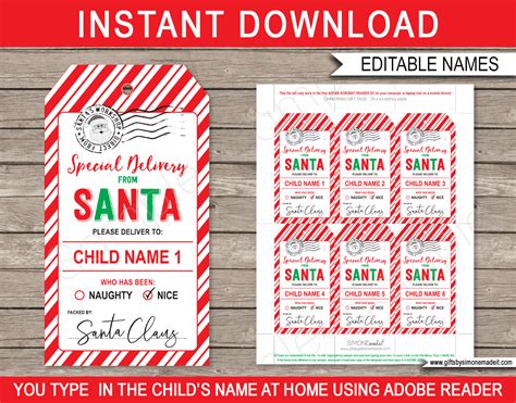 christmas santa gift tags printable template special delivery north pole