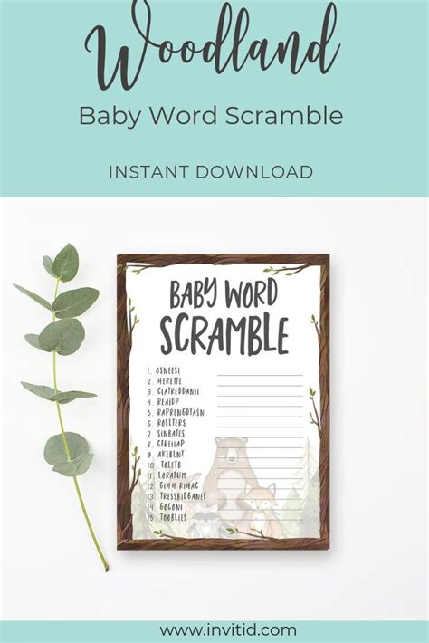 woodland theme word scramble baby shower game baby word scramble