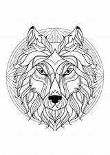 Coloring Mandala Wolf Head Mandalas Pages Adult Beautiful sketch template