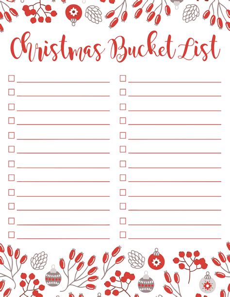 bucket list christmas printables blank printablee