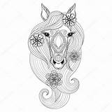 Coloring Horse Mandala Vector Face Pages Stock Printable Head Illustration Drawn Hand Color Patterne Colouring Flowers Zentangle Henna Adult Tattoo sketch template