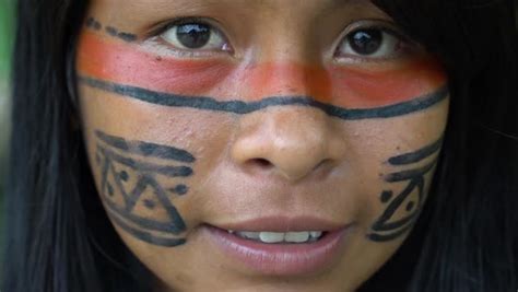 Native Brazilian Girl In A Tupi Guarani Tribe Brazil Stock Video
