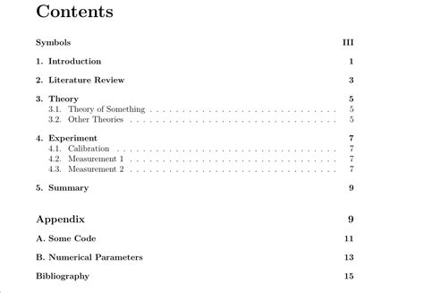 format bibliography  table  contents  part