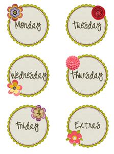 days   week labels printable calendar pinterest school