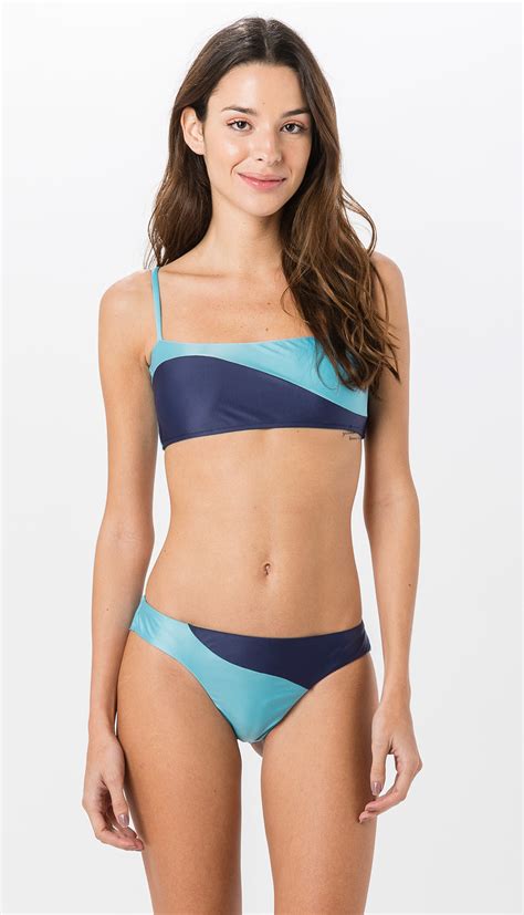 Two Piece Swimwear Bicolor Navy Blue Bra Bikini Recorte Solids
