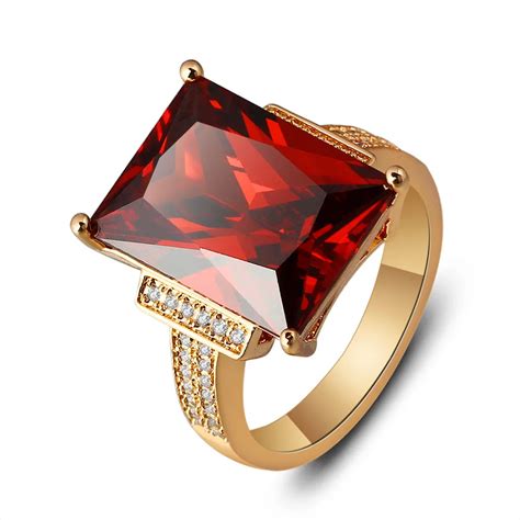 buy fashion mm broadside square red stone women ring trendy accessories gold