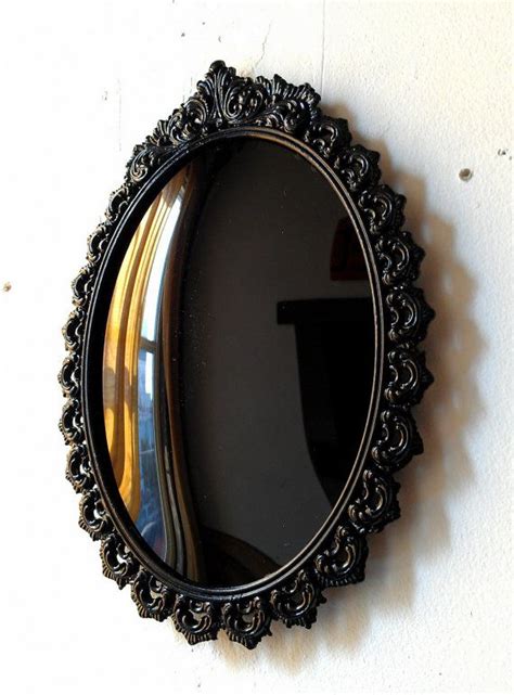 black convex scrying mirror  vintage oval  secretwindowmirrors  mirrors