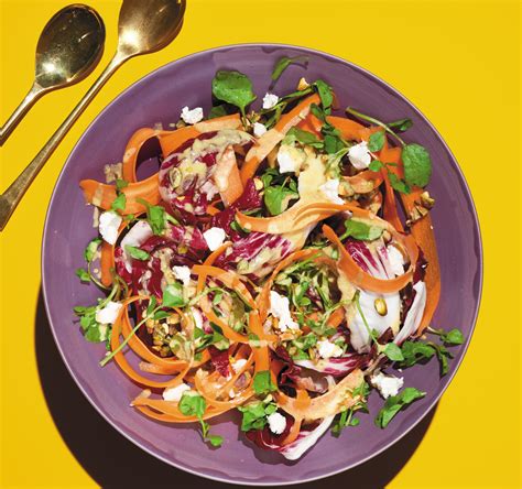 carrot and radicchio salad with feta pistachio dressing