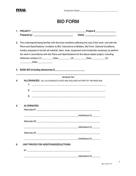 project bid form  examples format sample examples