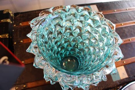 Turquoise Blue Vase In Murano Glass With Spikes Decor Barovier Style