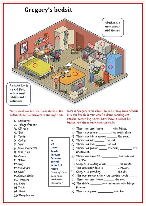 prepositions  place  furniture worksheet