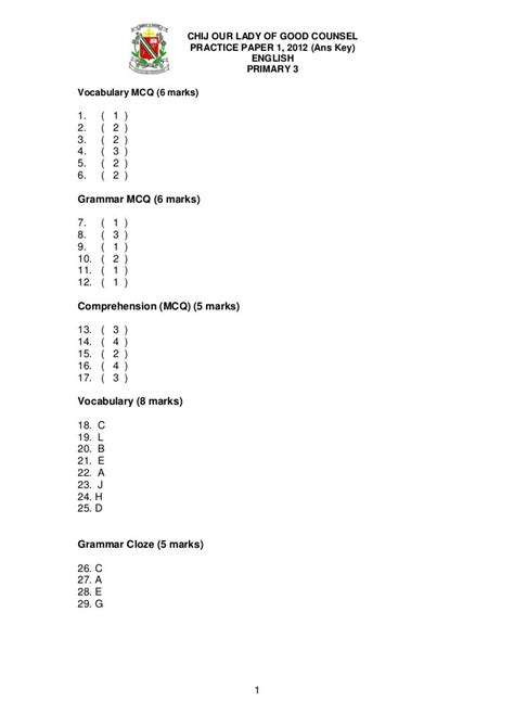 english practice paper  answer key