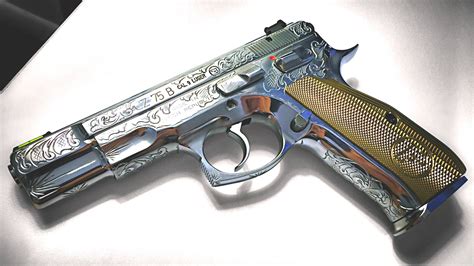 engraved cz  stainless  machined brass cz grips sci fi weapons weapons guns guns