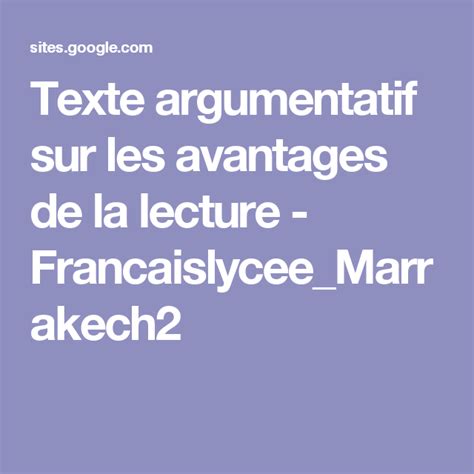 Texte Argumentatif Sur La Lecture Les Objectifs De La