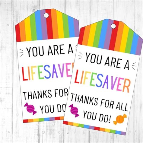 printable lifesaver favor tags teacher appreciation nurse etsy