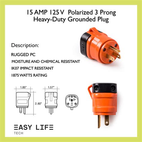 amp  polarized  prong heavy duty grounded plug replacement easylife tech  famatel