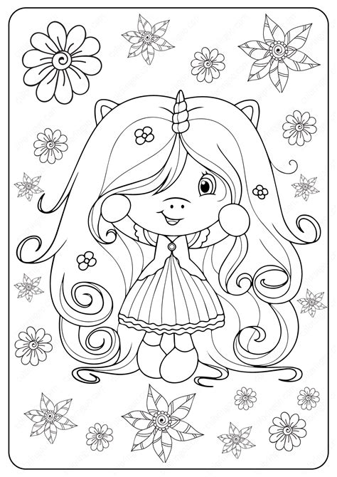 coloring page unicorn girl
